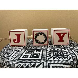 Comfort and Joy Wooden Table Top Decor Blocks with JOY NWT
